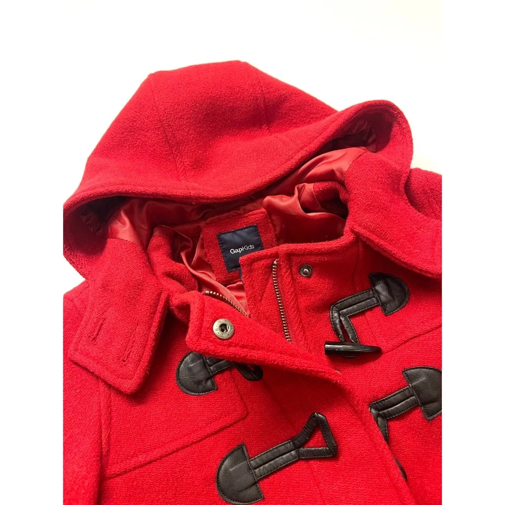 GAP Kids Red Wool Blend Hooded Duffle Coat Toggle Jacket Size S 6-7 GK98
